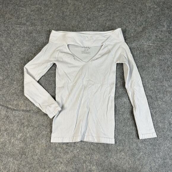 Intimately Free People Top Women XS/S White Ribbed Knit Cutout Crop Tee Stretch - Picture 1 of 6